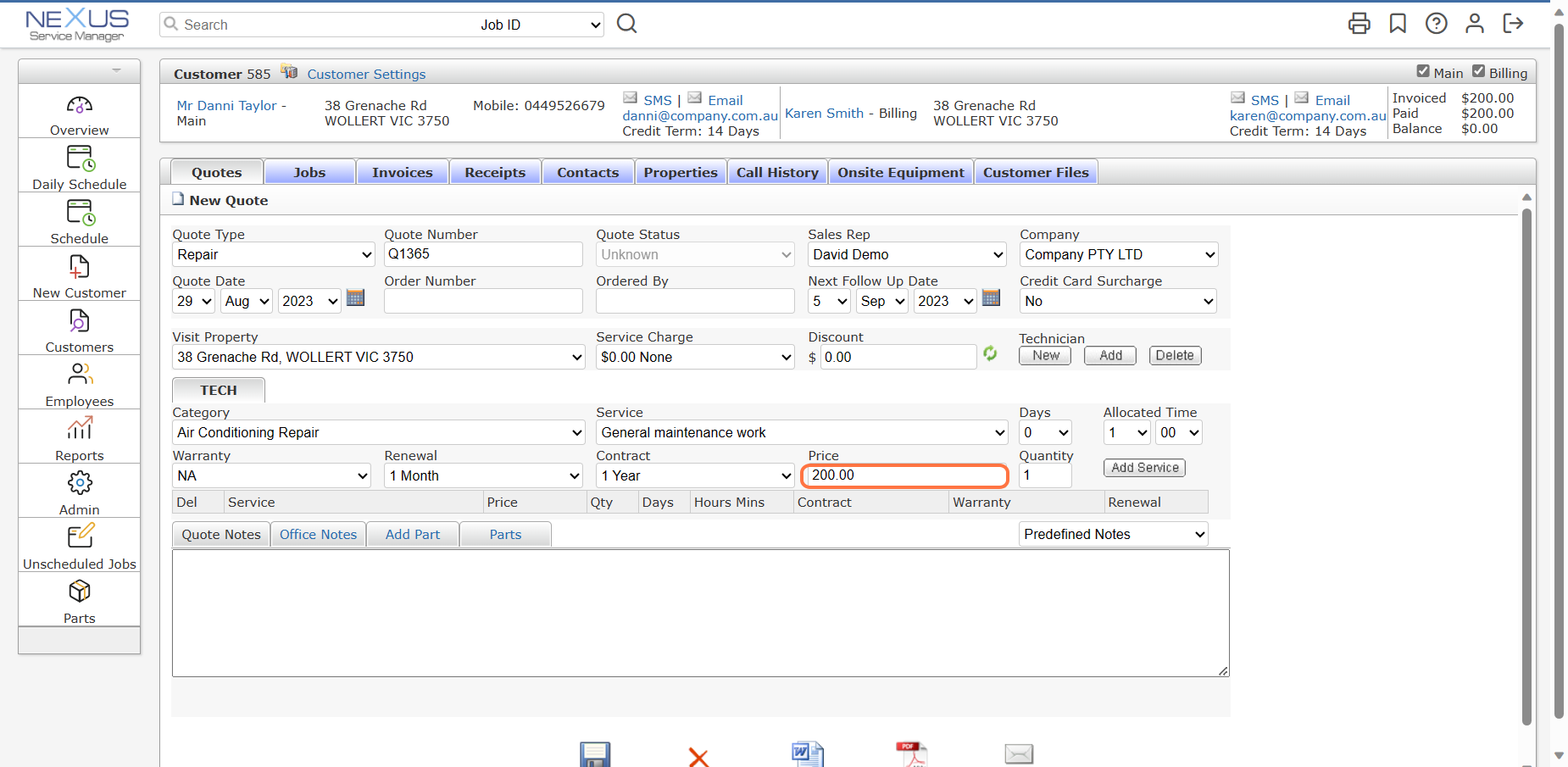 Create a new quote - Help Documentation