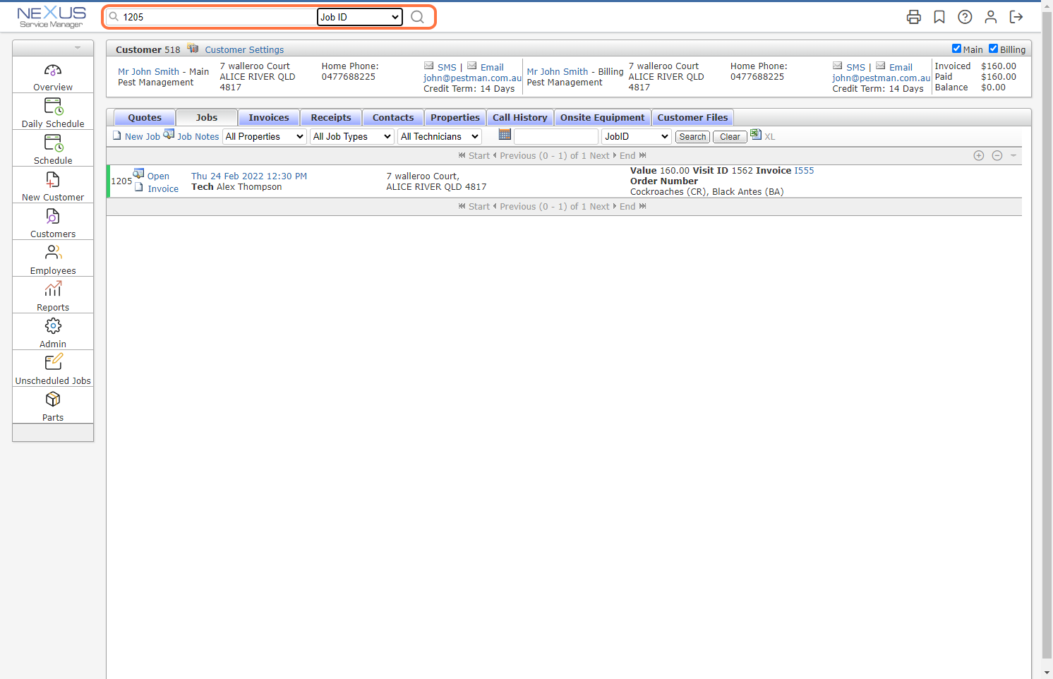 Nexus Service Manager Help Documentation - Search Customers