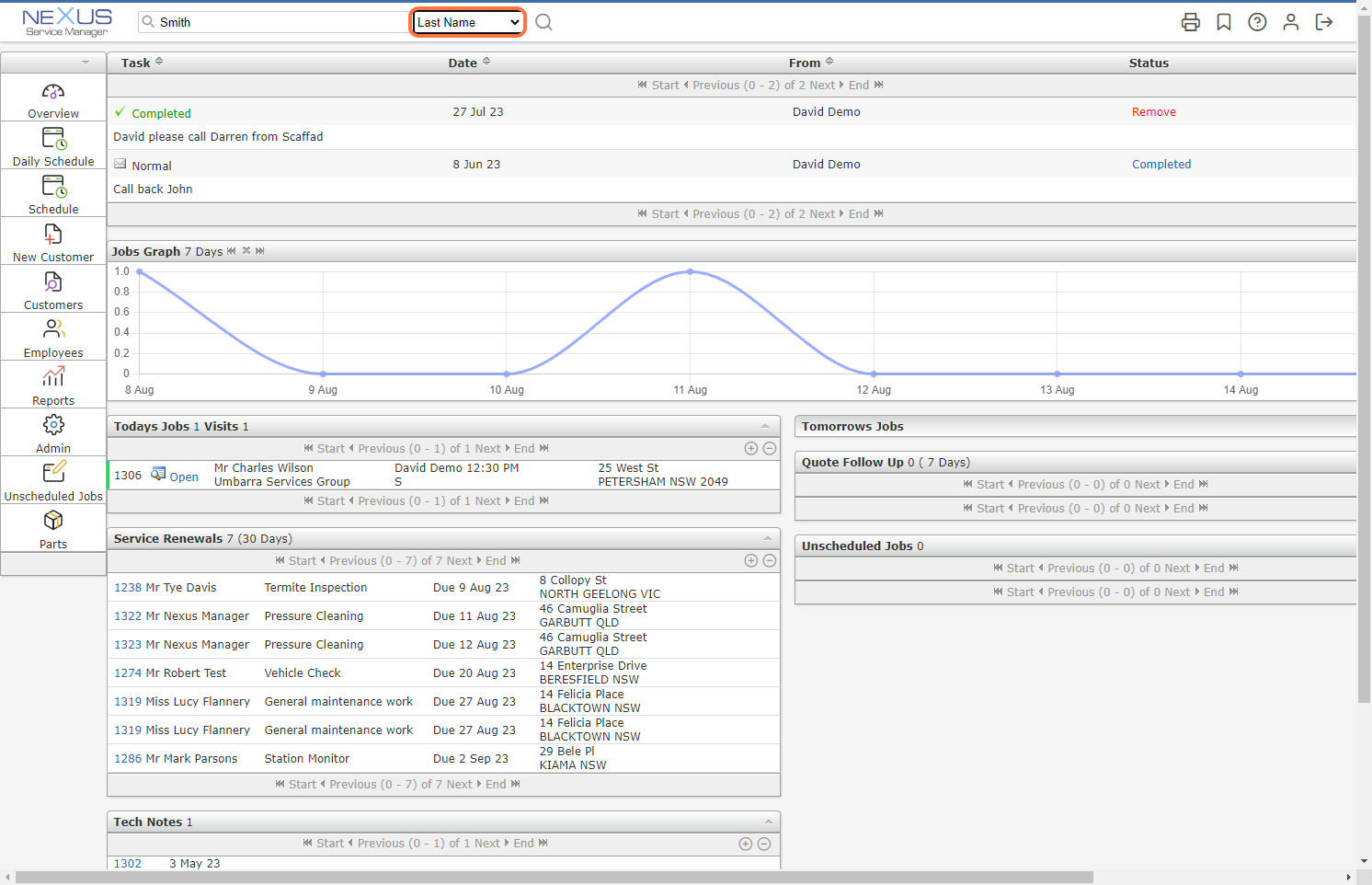 Nexus Service Manager Help Documentation - Search Customers