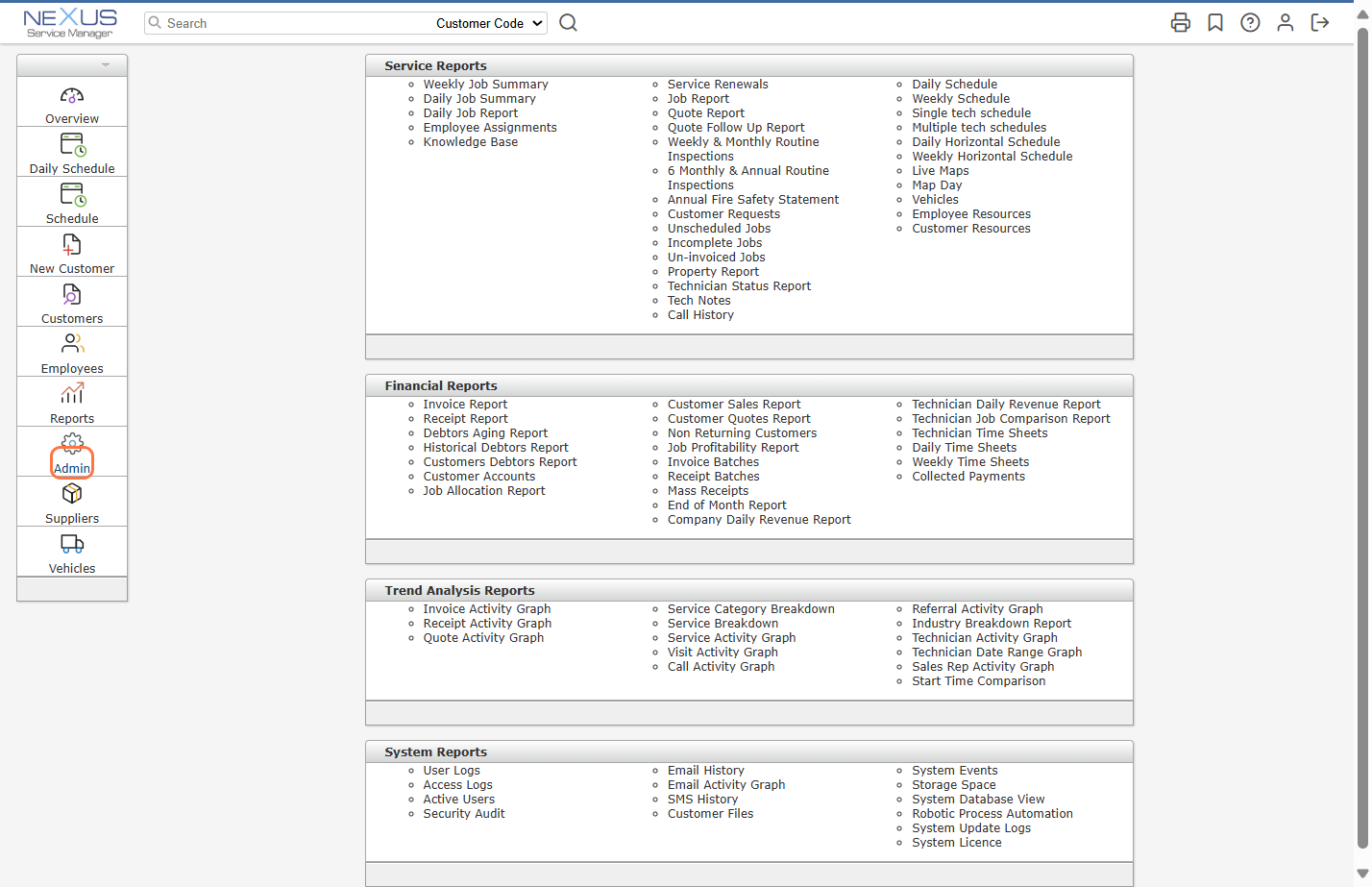 Click on Reports from the main menu on the left-hand side.