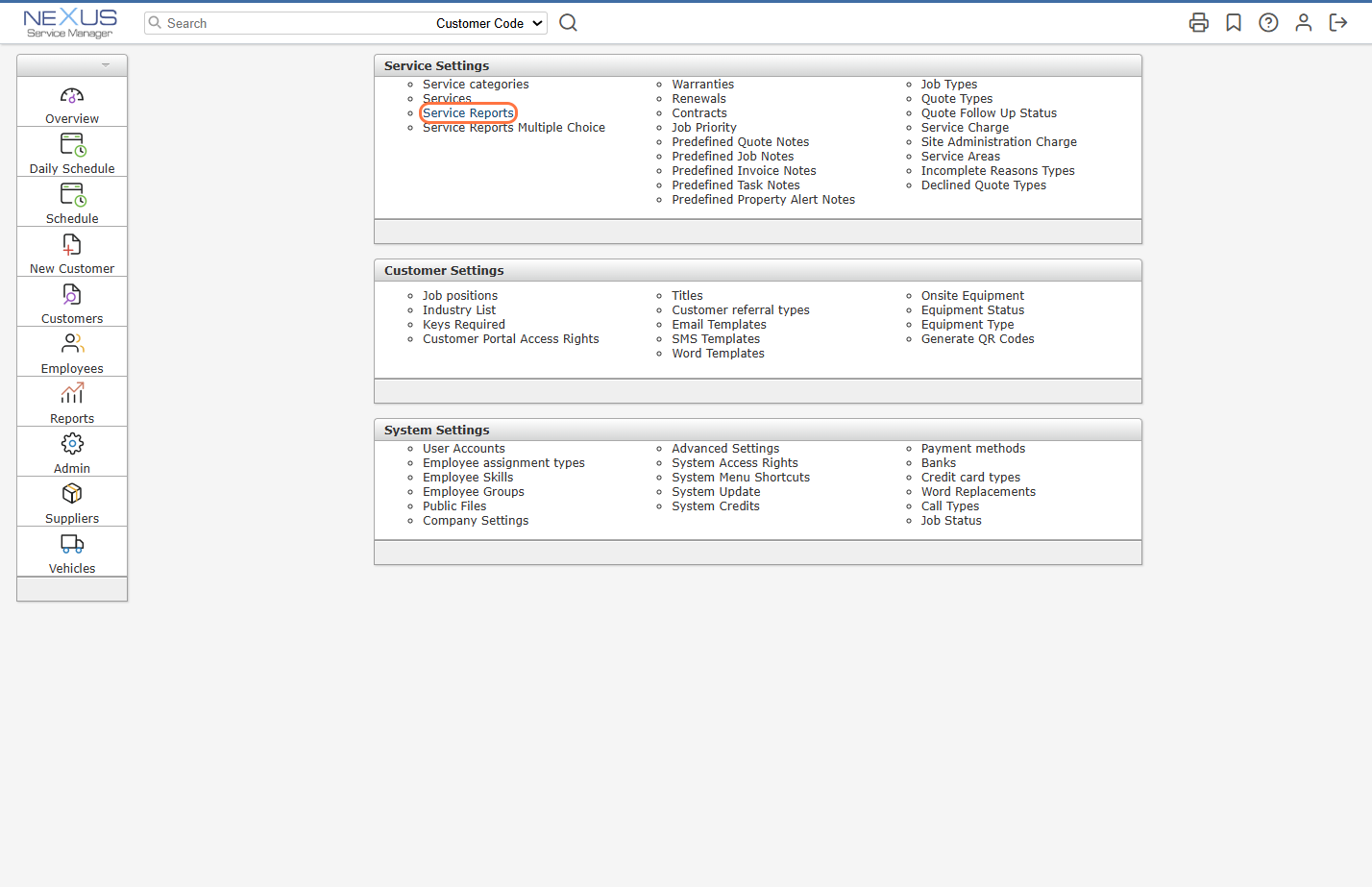 Click on Customer Portal Access Rights beneath Customer Settings.